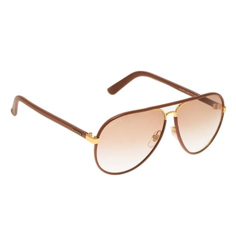 gucci gg 2887/s uyz cuir brown leather aviator sunglasses|GUCCI Aviator Sunglasses 2887/S Brown 104637 .